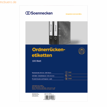 Soennecken Ordneretikett 66308 schmal/kurz selbstklebend weiß 700 Stüc von Soennecken