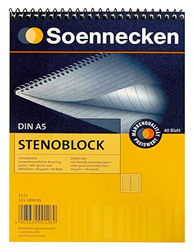 Soennecken Stenoblock 1131 DIN A5 mit Mittellinie 40Blatt weiß von Soennecken