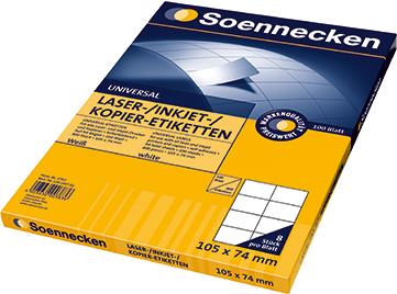 Soennecken Universaletiketten 105x74mm 800 St./Pack. - Weiß - Rechteck - Dauerhaft - Papier - Laser/Inkjet - 105 mm (5753) von Soennecken