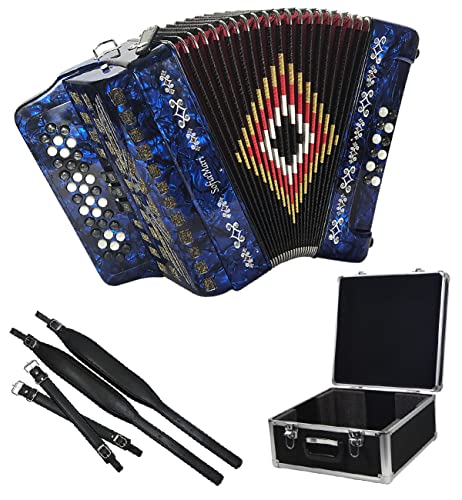 SofiaMari NSM3412 Akkordeon-Paket: 34 Tasten, 12 Bass, 3 Schalter-Akkordeon mit Hülle und Riemen (Mi/EAD Deep Blue Pearl) von SofiaMari