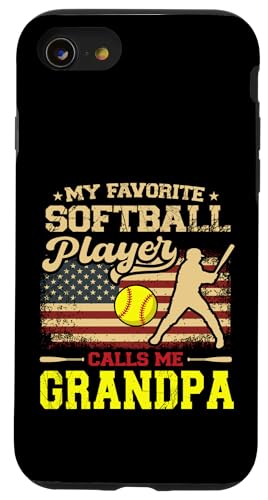 Vatertag Mein Lieblings-Softballspieler nennt mich Opa Hülle für iPhone SE (2020) / 7 / 8 von Softball Player American Flag Grandpa Father's Day