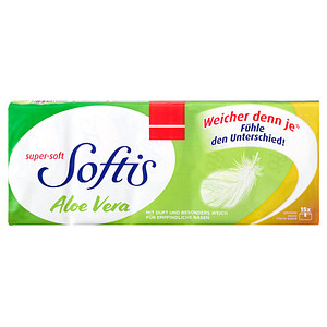 Softis Taschentücher Aloe Vera 4-lagig weiß, 15x 9 Tücher Softis Taschentücher Aloe Vera 4-lagig weiß, 15x 9 Tücher von Softis
