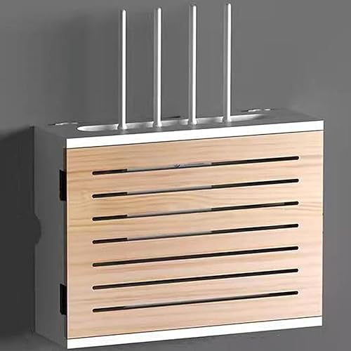 Stanzfreies wandmontiertes Router-Rack, WLAN-Router-Box, Router-Versteck-Aufbewahrungsbox, 2 Ebenen, verstellbare WLAN-Aufbewahrungsbox, Steckdosenleisten-Box, stanzfreier Organizer, Kabel-Versteckbox von Sohodoo