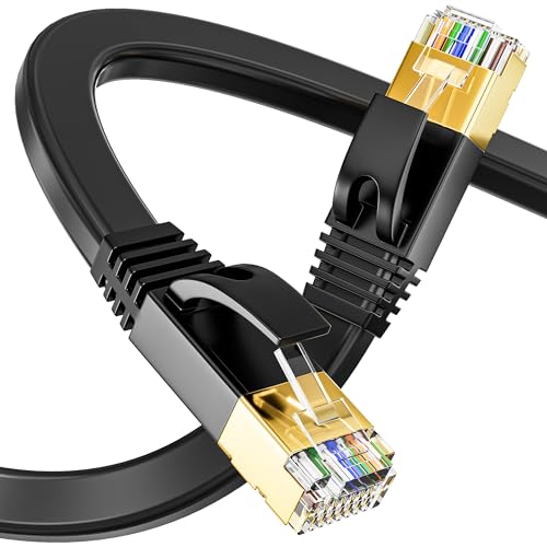 CAT 7 10m Lan Kabel 10meter Flach, Ethernet-Kabel außen Gigabit Cat 7 Netzwerkkabel 10m Wasserdicht, S/FTP Hochgeschwindigkeit 10Gbps 600Mhz RJ45 Patchkabel für Xbox PS3 PS4 Laptop Router (10 Clips) von Soibke