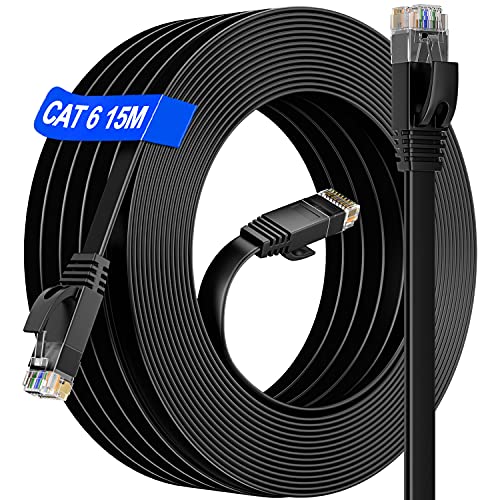Cat 6 15m Netzwerkkabel, LAN Kabel 15 meter Flach Patchkabel, CAT6 Ethernet Kabel Hochgeschwindigkeits UTP mit RJ45 Stecker Wlan Kabel Wasserdicht für Switch Router Modem PS4/5(15 Clips) von Soibke