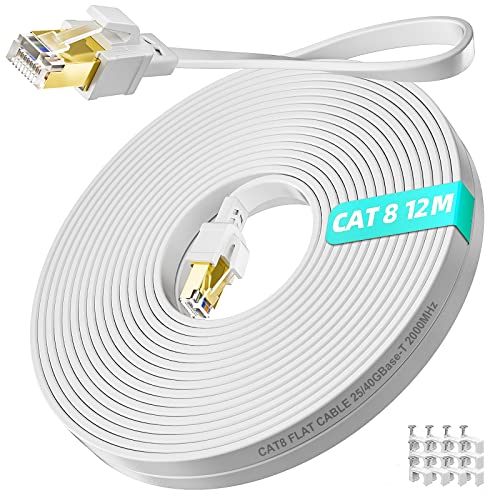 Cat 8 LAN Kabel 12m Hochgeschwindigkeits 40Gbits Internet Netzwerkkabel 12 meter Flach RJ45 2000MHz Schirmung Ethernet Kabel, Wlan Kabel 12m Gigabit PatchKabel für Modem Router Switch von Soibke
