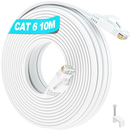 LAN Kabel 10 Meter Cat 6, Netzwerkkabel Flach 10m Internet Kabel Weiß Hochgeschwindigkeits Wlan Kabel Dünn Gigabit LAN Kabel RJ45 Patchkabel Flexibel Ethernet Kabel Lang Kompatibel zu Cat5 Cat5e von Soibke
