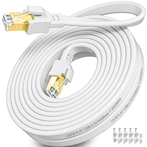 LAN Kabel 10 Meter Cat 8, Netzwerkkabel 10m Flach 40Gbps Hochgeschwindigkeits Ethernet Kabel Geschirmt 2000MHz Internetkabel Wlan Kabel 10m Weiß RJ45 Gigabit Patchkabel für Modem Router Switch von Soibke