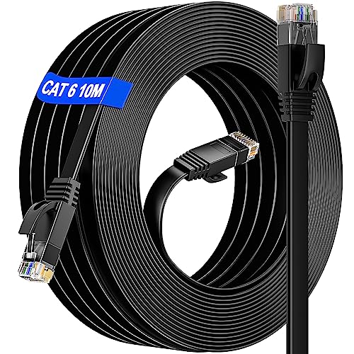 LAN Kabel 10meter Flach, Netzwerkkabel 10m Cat 6 Ethernet Kabel Hochgeschwindigkeits, 10/100/1000Mbit/s Cat 6 10m Patchkabel, RJ45 UTP Internetkabel Wasserdicht für Router/Switch/Modem/PS4/5(15 Clips) von Soibke