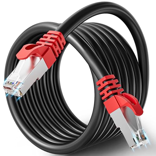 LAN Kabel 15 Meter, Cat 7 Netzwerkkabel 15m Geschirmtes RJ45 Ethernet Kabel High Speed 10Gbps Wlan Kabel 15m Schwarz SFTP Internet Patchkabel für Modem Switch von Soibke