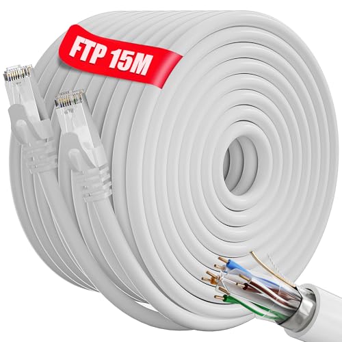 LAN Kabel 15 meter Weiß, Netzwerkkabel 15m Cat 6 FTP Abschirmung Gigabit 23AWG Ethernet Kabel 15M - Anti-Interferenz Patchkabel 15m Cat 6 Wlan Kabel für Router Switch Modem von Soibke