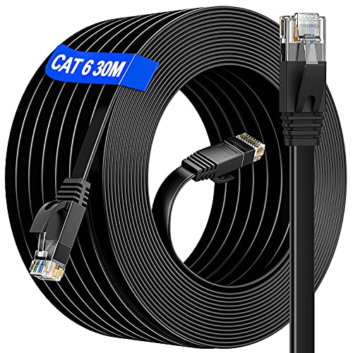 LAN Kabel 30 meter Outdoor Indoor, Cat 6 Netzwerkkabel 30m Flach Ethernet Kabel Hochgeschwindigkeits, 10/100/1000 Mbit/s Gigabit Cat 6 30m Patchkabel, RJ45 Wlan kabel Wasserdicht für Router (30 Clips) von Soibke