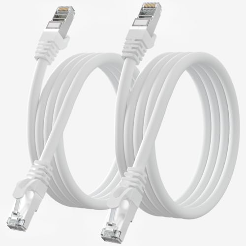 Lan Kabel 3m 2 Stück, Ethernet Kabel Cat 7 High Speed Netzwerkkabel Internet SFTP Schirmung 10Gbps 600Mhz Internet RJ45 Gigabit Indoor Patchkabel Weiß für Xbox Modem Router PC von Soibke
