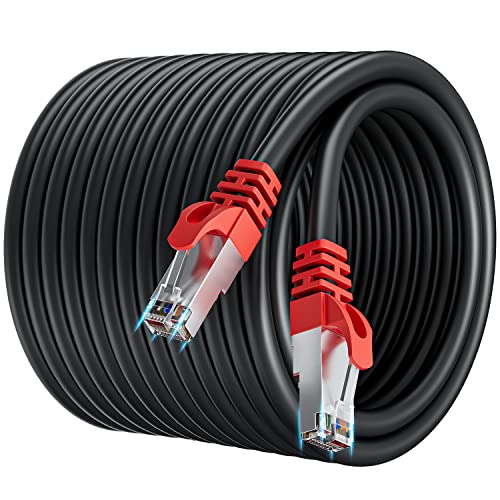 Lan Kabel 40 Meter Outdoor, Cat 7 Netzwerkkabel Hochgeschwindigkeit 10Gbps 600Mhz SFTP Schirmung Ethernet Kabel 40m Gigabit RJ45 Kabel Internet Patch Kabel Schwarz für PS5/4 Xbox Modem Router PC von Soibke