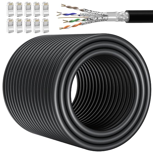 Netzwerkkabel 100 Meter Cat 7, LAN Kabel Verlegekabel 100m Geschirmt SFTP RJ45 Ethernet Kabel High Speed 10Gbps Wlan Kabel Outdoor Indoor, Gigabit Internet Patch Kabel Installationskabel Schwarz von Soibke