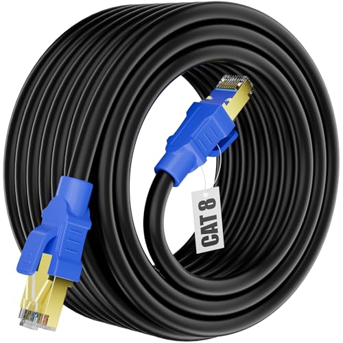 Netzwerkkabel 20m Cat 8, Lan Kabel 20m Ethernet Kabel Schwarz 40Gbps 2000MHz Internet Kabel High Speed Wifi Kabel Gigabit Patchkabel FTP RJ45 Kabel Geschirmt Wlan Kabel für Router Modem Switch von Soibke