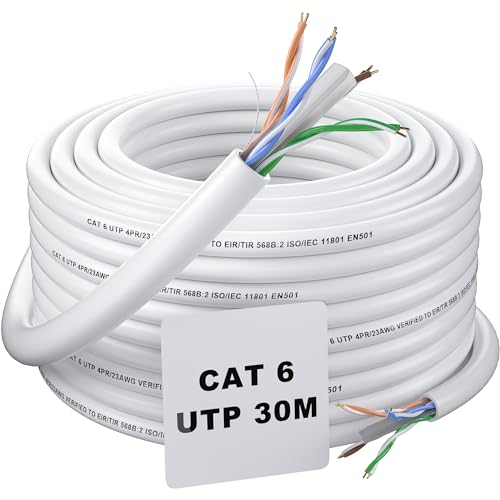 Netzwerkkabel 30m Cat 6, LAN Kabel 30 Meter Outdoor Ethernet Kabel Verlegekabel Weiß Hochgeschwindigkeits Gigabit RJ45 Kabel Netzwerk Installationskabel Wasserdicht UTP AWG23 Internet kabel Lang von Soibke
