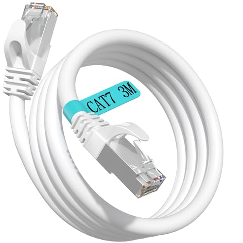 Netzwerkkabel 3m Cat 7, Lan Kabel Weiß 10Gbps 600MHz S/FTP Außenbereich Geschirmt Ethernet Kabel High Speed Wlan Kabel Gigabit Patchkabel RJ45 Kabel Außenbereich Internet Kabel für Router Modem von Soibke