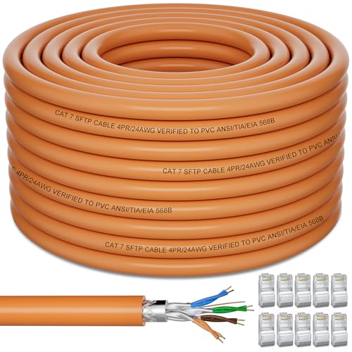 LAN Kabel 60 Meter, Netzwerkkabel Cat 7 Verlegekabel 60m (10 RJ45), Schirmung S/FTP Ethernet Kabel, High Speed 10000Mbit/s Internetkabel PiMF LSZH Außen Patchkabel 24AWG Wlan Kabel für Router Modem von Soibke