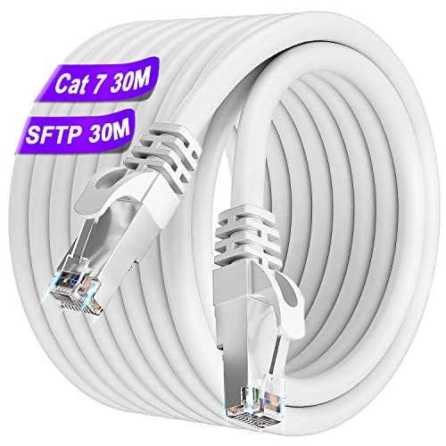 Soibke Cat 7 Lan Kabel 30m, Weiß 10Gbps 600MHz Netzwerkkabel Geschirmt S/FTP Ethernet Kabel Hochgeschwindigkeits Außenbereich Wlan Kabel Gigabit Patchkabel RJ45 Internet Kabel für Modem Router von Soibke