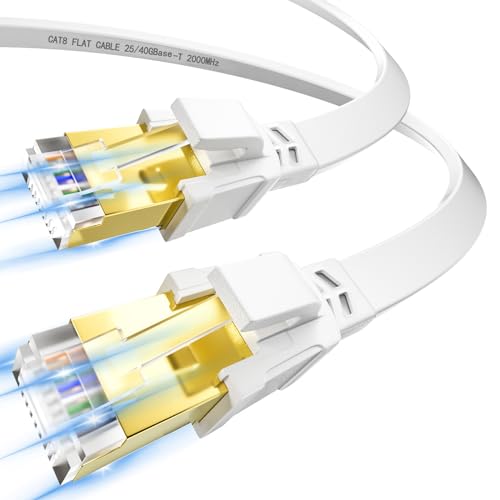 Soibke Cat 8 LAN Kabel 3m, Hochgeschwindigkeit 40Gbps Netzwerkkabel Ethernet Kabel 3 meter Flach RJ45 2000MHz Geschirmt Internet Kabel, Wlan Kabel 3m Weiß Gigabit Patchkabel für Modem Router von Soibke
