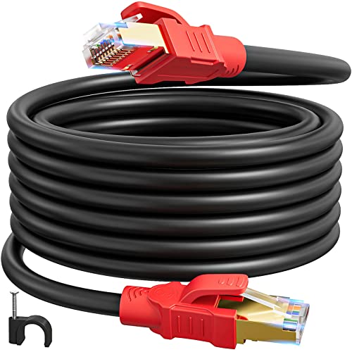 Soibke Cat 8 Netzwerkkabel 12m, LAN Kabel 12 Meter Cat8 Geschirmt 26AWG SFTP High Speed 40Gbps 2000MHz RJ45 Gigabit Ethernet Kabel Schwarz Lang Internet Patchkabel POE für Router Modem(12 Clips) von Soibke