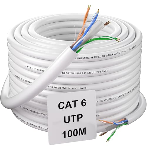 Soibke LAN Kabel 100 meter Cat 6, Netzwerkkabel 100m Weiß Outdoor Ethernet Kabel Verlegekabel Gigabit Netzwerk Installationskabel Wasserdicht UTP 23AWG Internet Kabel Lang PatchKabel von Soibke