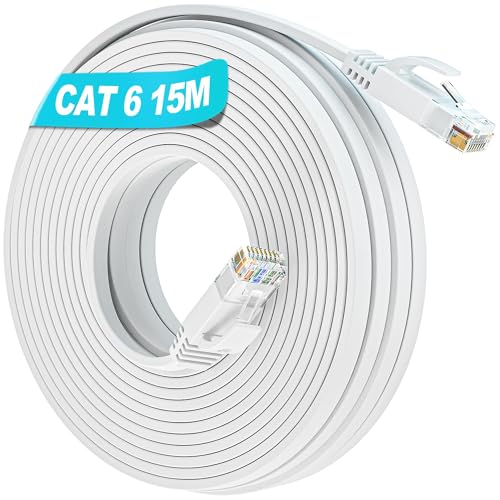 Soibke LAN Kabel 15 Meter Cat 6, Flach Netzwerkkabel 15m Ethernet Kabel Weiß, High Speed Internetkabel Dünn Wlan Kabel Gigabit Verlängerung RJ45 Patchkabel für Router Modem Soibke LAN Kabel 15 Meter Cat 6, Flach Netzwerkkabel 15m Ethernet Kabel Weiß, High Speed Internetkabel Dünn Wlan Kabel Gigabit Verlängerung RJ45 Patchkabel für Router Modem von Soibke
