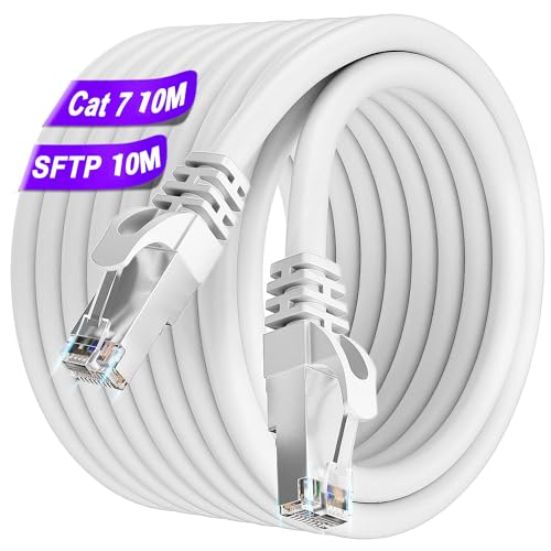 Soibke Lan Kabel 10meter Cat 7, Weiß Netzwerkkabel 10Gbps 600MHz S/FTP Geschirmt EthernetKabel Hochgeschwindigkeits Außenbereich Wlan Kabel Gigabit Patchkabel RJ45 Internet Kabel für Router von Soibke