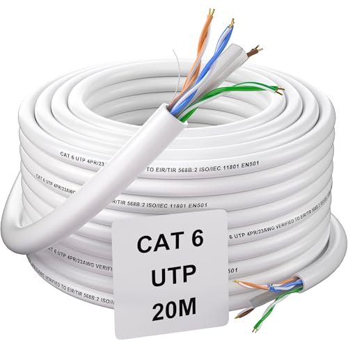 Soibke Lan Kabel 20 Meter, Cat 6 Netzwerkkabel 20m Verlegekabel Ethernet Kabel Weiß Installationskabel Wasserdicht UTP(Unshielded Twisted Paired) 23AWG Gigabit RJ45 Patch Internet Kabel Lange von Soibke