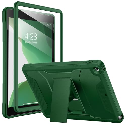 Soke Hülle für iPad 9./8./7. Generation 10,2 Zoll (2021/2020/2019) mit Eingebautem Bildschirmschutz und Ständer, Robuste Ganzkörper-Schutzhülle für Apple iPad 9 8 7 - Alpin Grün von Soke