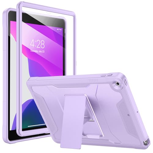 Soke Hülle für iPad 9./8./7. Generation 10,2 Zoll (2021/2020/2019) mit Eingebautem Bildschirmschutz und Ständer, Robuste Ganzkörper-Schutzhülle für Apple iPad 9 8 7 - Violett von Soke