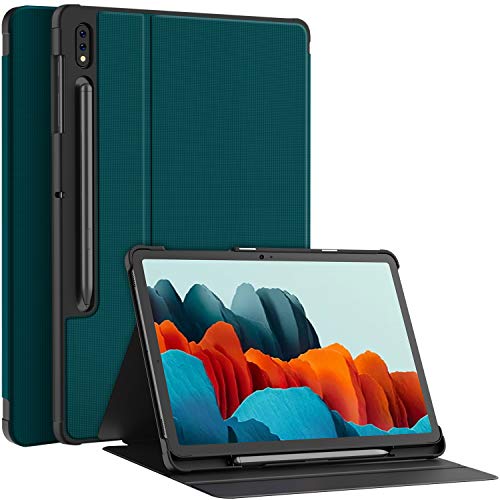 Soke Folio Hülle Kompatibel mit Samsung Galaxy Tab S7 11 2020(T870/T875), Prumium PU Rückseite Schutzhülle Magnetisches Smart Cover mit Stifthalter, Mehrfachwinkel, Auto Schlaf/Wach, Blaugrün von Soke