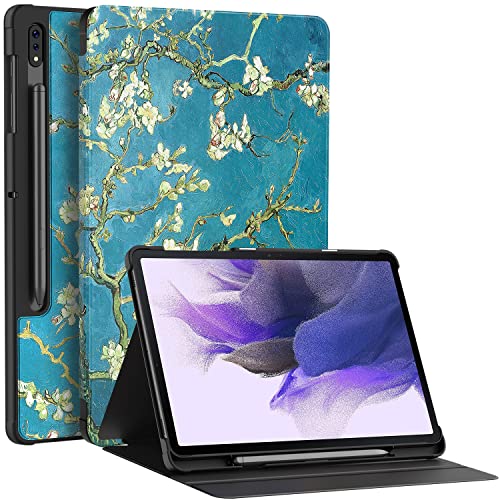 Soke Galaxy Tab S8+/S7 FE/S7 Plus Hülle mit S-Stifthalter [SM-X800/X806/T730/T736B/T970/T975] – Stoßfeste Stand-Folio-Hülle für Samsung Tab S8+ 2022/S7 FE 2021/S7 Plus 2020 12,4 Zoll Tablet, B lossom von Soke