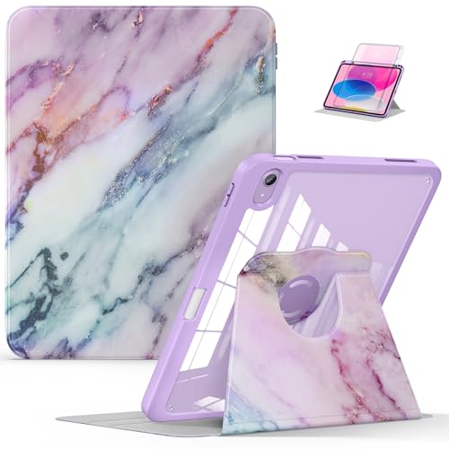 Soke Rotating Case für iPad 10th Generation 10.9-Zoll 2022 mit Bleistift Halter 360 Grad Rotate Stand Schutzhülle mit klarer Rückseite Smart Schlaf/Wake Cover -Lilac Marble von Soke