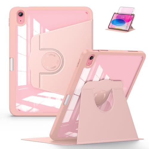 Soke Rotating Case für iPad 10th Generation 10.9-Zoll 2022 mit Bleistift Halter 360 Grad Rotate Stand Schutzhülle mit klarer Rückseite Smart Schlaf/Wake Cover -Rose Gold von Soke