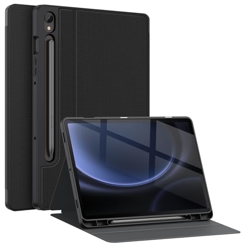 Soke Schutzhülle für Samsung Galaxy Tab S9/S9 FE 5G 2023, stoßfeste Standfunktion, mehrere Betrachtungswinkel, weiche TPU-Rückseite für Galaxy Tab S9 FE 11 Zoll / S9 11 Zoll Tablet, Schwarz von Soke