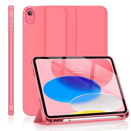 Soke Schutzhülle für iPad 10. Generation 10,9 Zoll, 2022 iPad 10 Hülle mit Stifthalter, dreifach Faltbarer Ständer, Smart-Cover [unterstützt Touch-ID und automatische Wake/Sleep], Wassermelone von Soke