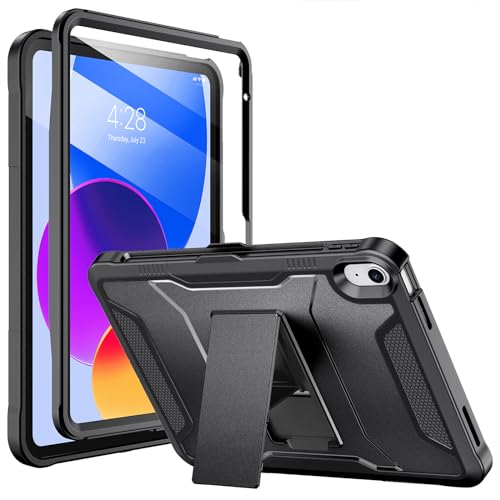 Soke Schutzhülle für iPad (A16) 11. Generation 27,9 cm (11 Zoll) 2025, iPad 10. Generation 2022, mit integriertem Displayschutz und Ständer, robuste Ganzkörper-Schutzhülle, glänzend schwarz von Soke