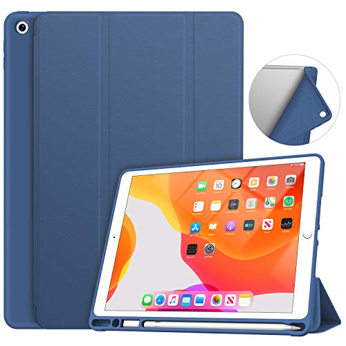 Soke Schutzhülle für iPad 7. 8. Generation, kompatibel mit Generation (2020), Hülle 10.2 Stifthalter, leichtes Smart Cover weicher TPU-Rückseite, automatische Sleep/Wake-Funktion (dunkelblau) von Soke