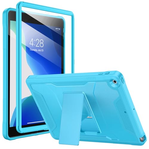 Soke Schutzhülle für iPad 9. / 8. / 7. Generation 10,2 Zoll (2021/2020/2019), mit integriertem Displayschutz und Ständer, robuste Ganzkörper-Schutzhülle für Apple iPad 10,2 Zoll (25,7 cm), Cyanblau von Soke