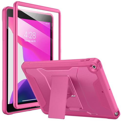 Soke Schutzhülle für iPad 9. / 8. / 7. Generation 10,2 Zoll (2021/2020/2019), mit integriertem Displayschutz und Ständer, robuste Ganzkörper-Schutzhülle für Apple iPad 10,2 Zoll (25,7 cm), Hot Pink von Soke