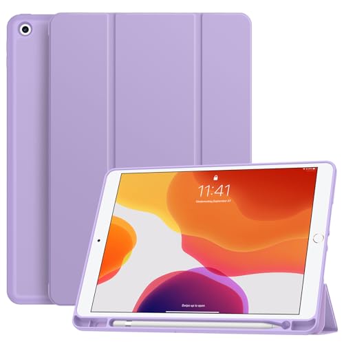 Soke Schutzhülle für iPad 9. Generation 2021/8. Generation 2020/7. Generation 2019 mit Stifthalter, Premium-Stoßfeste Schutzhülle mit weicher TPU-Rückseite & Auto Sleep/Wake für iPad 10,2 Zoll, Lila von Soke