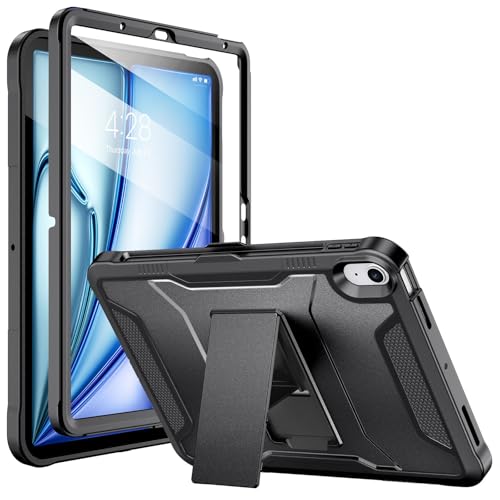 Soke Schutzhülle für iPad Air 11 Zoll M3/M2 (2025/2024), iPad Air 5. / 4. Generation 11 Zoll (2022/2020), mit integriertem Displayschutz und Ständer, robuste Ganzkörper-Schutzhülle, Dunkelschwarz von Soke