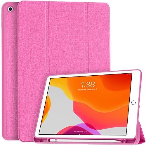 Soke für iPad 10,2 mit Stifthalter, 8. Generation 2020/7. 2019, stoßfeste Schutzhülle weicher TPU-Rückseite und automatischer Schlaf-/Wachfunktion, Apple Zoll, Hot Pink von Soke