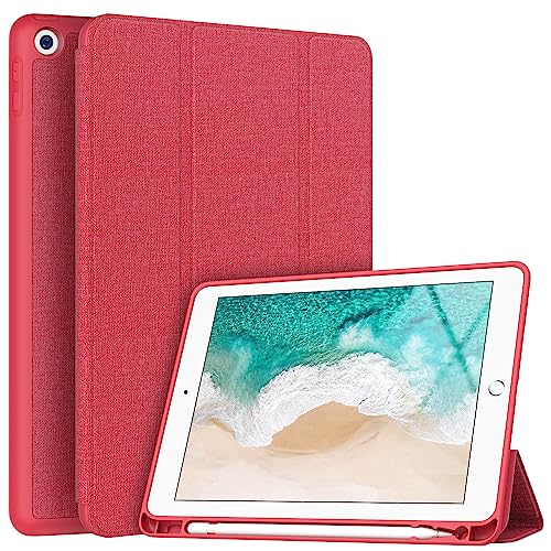 Soke iPad 6.,5. Generation Hülle mit Stifthalter, Smart iPad 9.7 Zoll Hüllen, weicher TPU-Rückseite und automatischer Sleep/Wake-Funktion für Apple iPad 2018/2017, Rot von Soke
