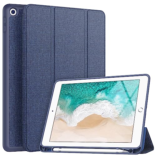 Soke iPad 9.7 2018/2017 Hülle mit Stifthalter, Smart iPad Case Trifold Stand mit stoßfester Soft TPU Back Cover und Auto Sleep/Wake Funktion für iPad 9.7 Zoll 5./6th Generation, Navy Blue von Soke