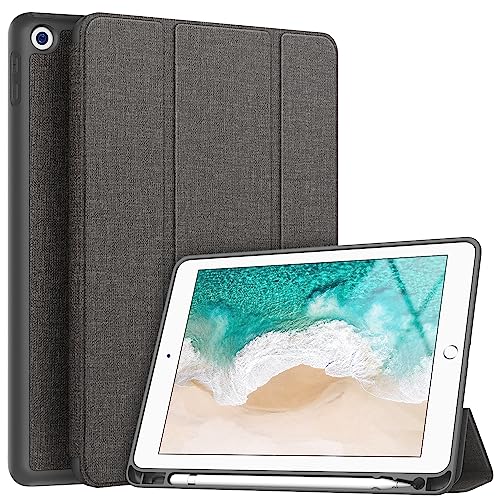 Soke iPad 9.7 2018/2017 Hülle mit Stifthalter, Smart iPad Case Trifold Stand mit stoßfester Soft TPU Back Cover und Auto Sleep/Wake Funktion für iPad 9.7 Zoll 5./6th Generation, dunkelgrau von Soke