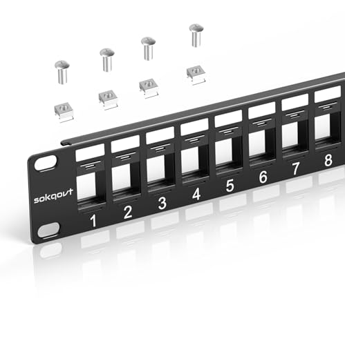 Keystone-Patchpanel mit 24 Anschlüssen, blank, mit Snap-in-Design, Cat6-Netzwerk-Patchpanel, 1U, 48,3 cm, Rack-Montage-Ethernet-Patchpanel (nur für Slim Keystone) von Sokqovt
