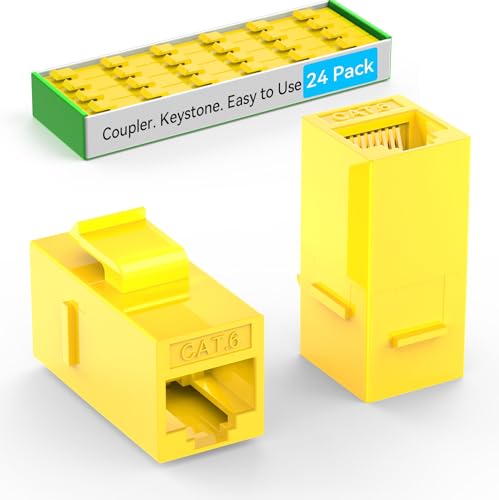 Sokqovt CAT6 RJ45 Keystone Koppler (24 Stück), Cat6 Keystone Koppler Buchse auf Buchse, Cat 6 Keystone Koppler für Wandplatte & Patchpanel, Ethernet Keystone Koppler Gelb von Sokqovt